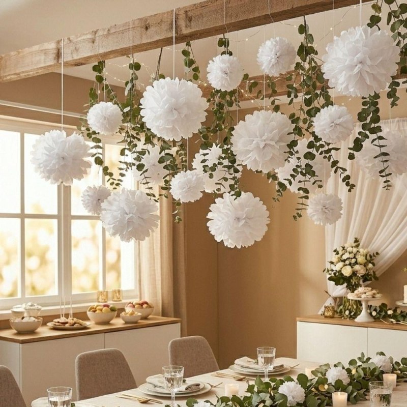 Bílá papírová dekorace Pompom 20 cm 5 ks - Dárky