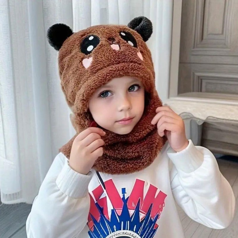 Čepice s&nbsp;nákrčníkem medvídek s&nbsp;ušima - hnědá - Dárky