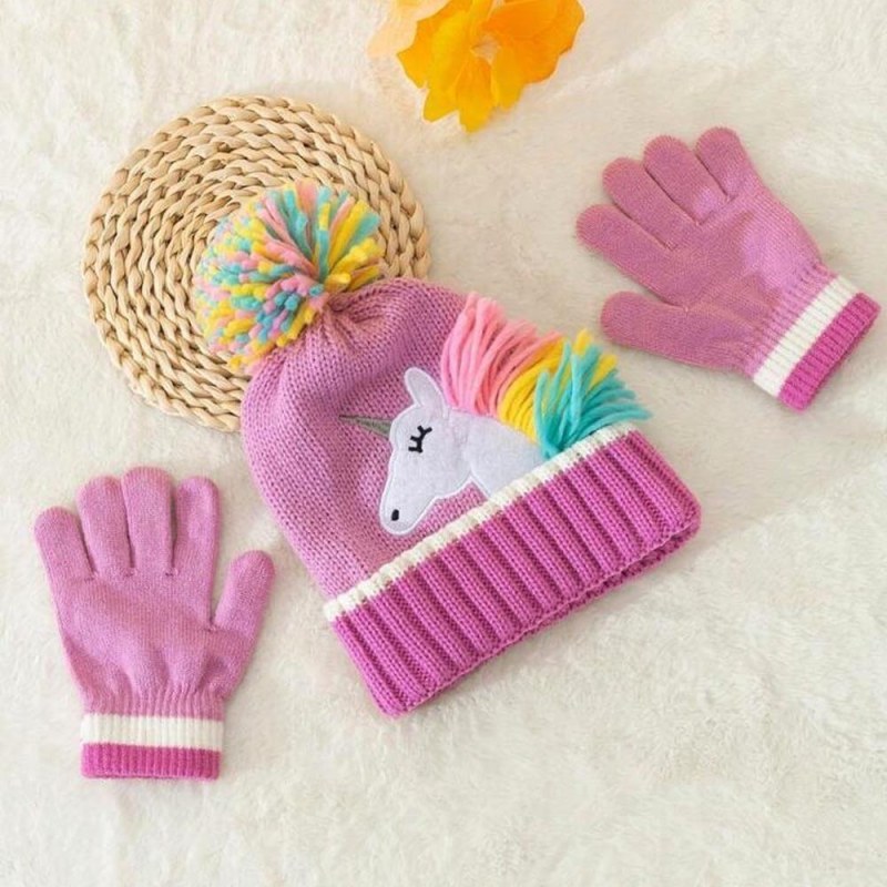 Dětská zimní sada čepice a&nbsp;rukavic s&nbsp;jednorožcem - Dárky