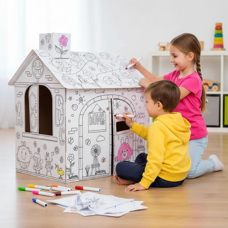 Dětský domeček k&nbsp;vybarvení s&nbsp;fixy 60,5 x 48 x 70 cm - Dárky