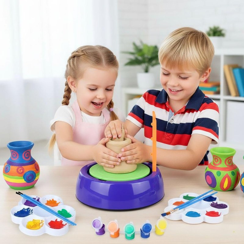 Dětský hrnčířský kruh - kreativní sada s&nbsp;hlínou a&nbsp;barvami - Dárky