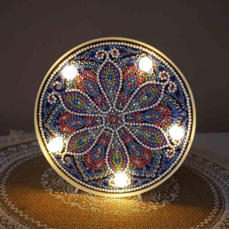 Diamantové malování LED lampička mandala - modro fialová - Dárky