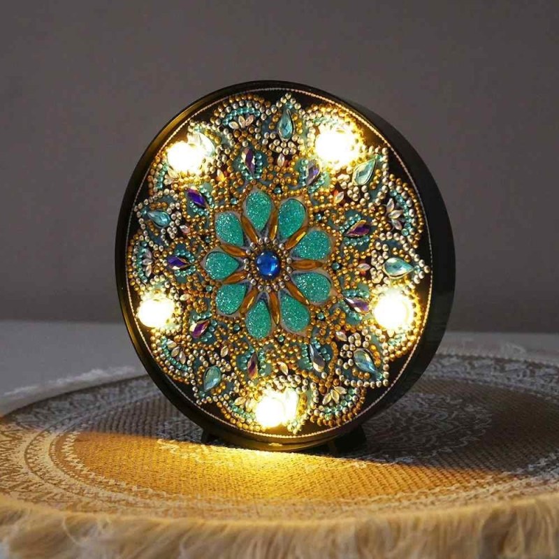Diamantové malování LED lampička mandala - zlato stříbrná - Dárky