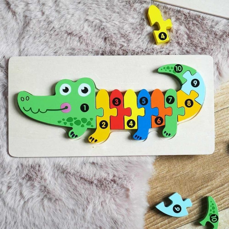 Dřevěné puzzle s čísly - krokodýl Dřevěné puzzle s čísly - krokodýl - Dárky