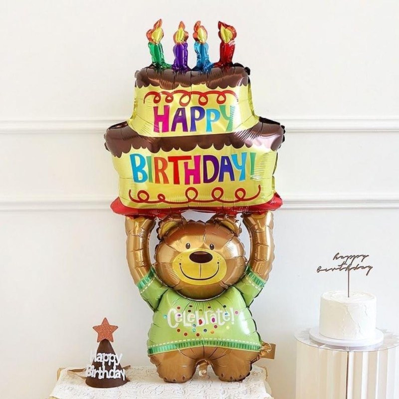 Fóliový balónek 100 cm - narozeninový medvídek - Dárky