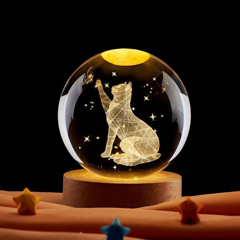  LED svítící skleněná koule - kočka - Dárky