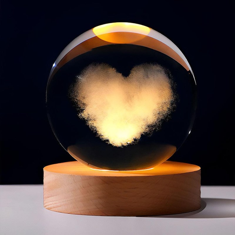  LED svítící skleněná koule - srdce - Dárky