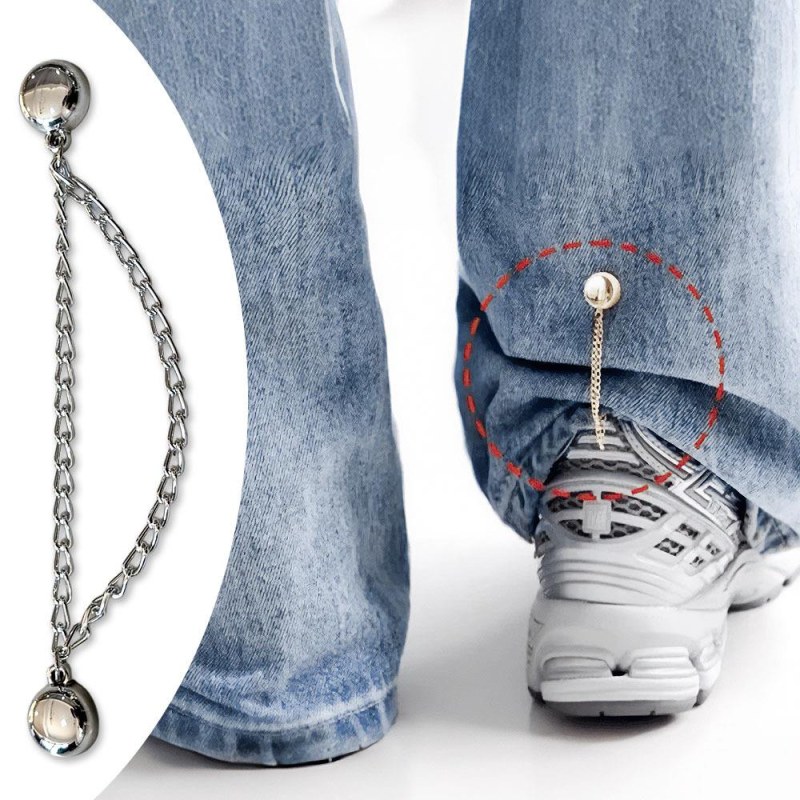 Magnetická spona na zkrácení nohavic s&nbsp;řetízkem - stříbrná - Dárky