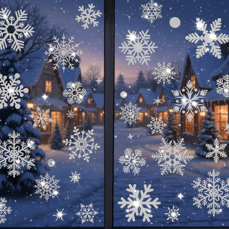 Nálepky na okno - sněhové vločky 52 ks - stříbrné - Dárky