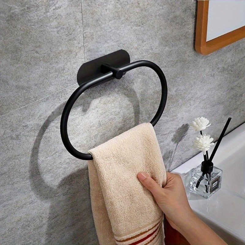 Nalepovací držák na ručníky kruh - černý - Dárky