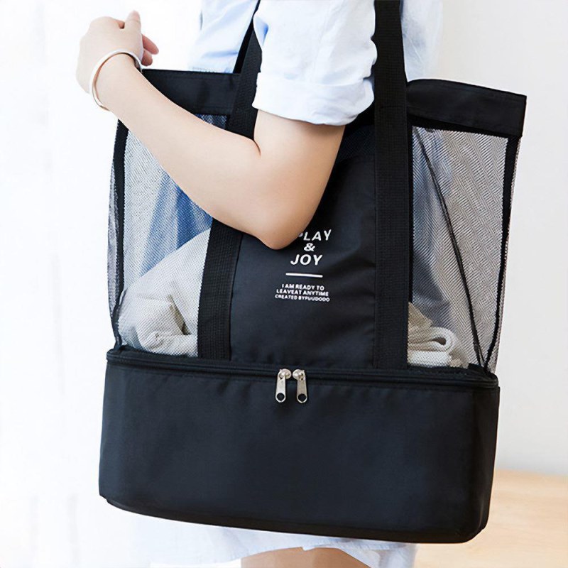 Plážová taška s termo přihrádkou - černá