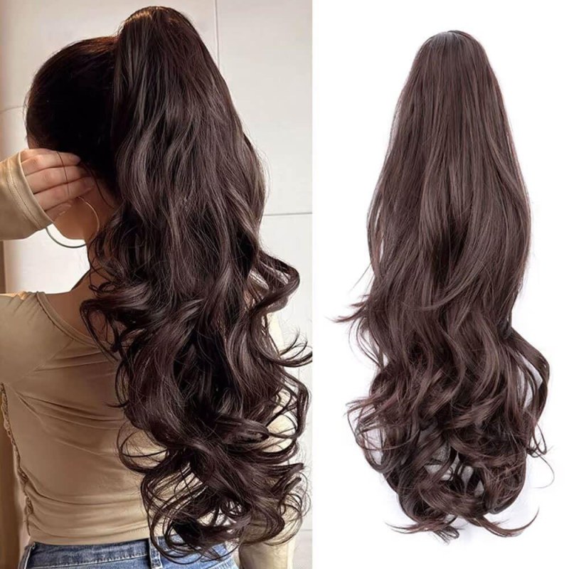 Příčesek do vlasů vlnitý culík 60 cm - tmavě hnědý - Dárky