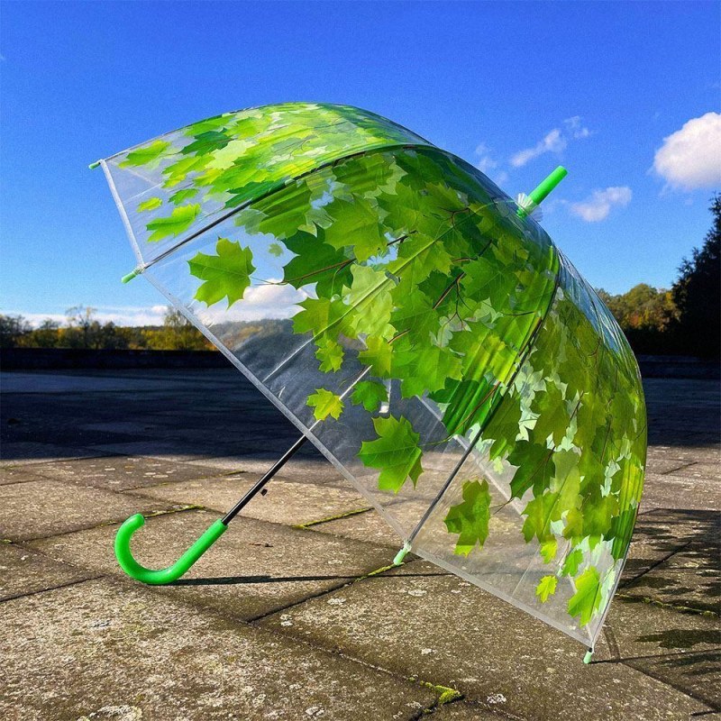 Průhledný deštník - zelené listy - Dárky
