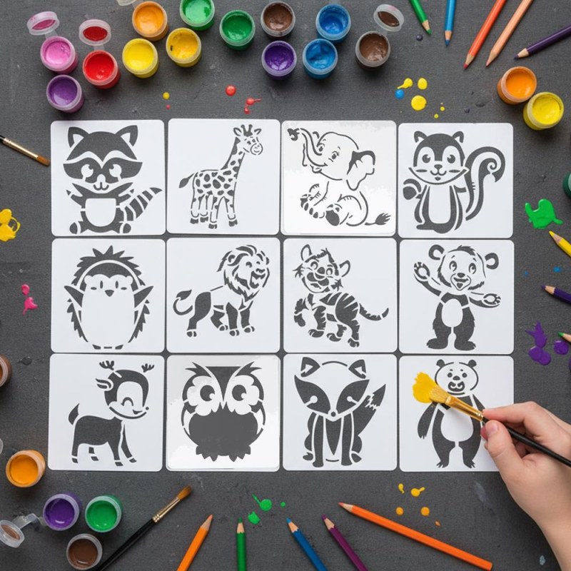 Šablony zvířátek na malování 13x13 cm 12 ks - Dárky
