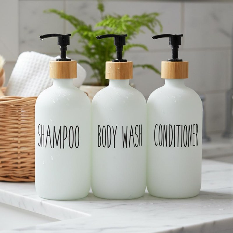 Sada skleněných dávkovačů do koupelny - 3 × 500 ml