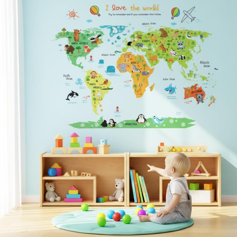 Samolepka na zeď - dětská mapa světa - Dárky