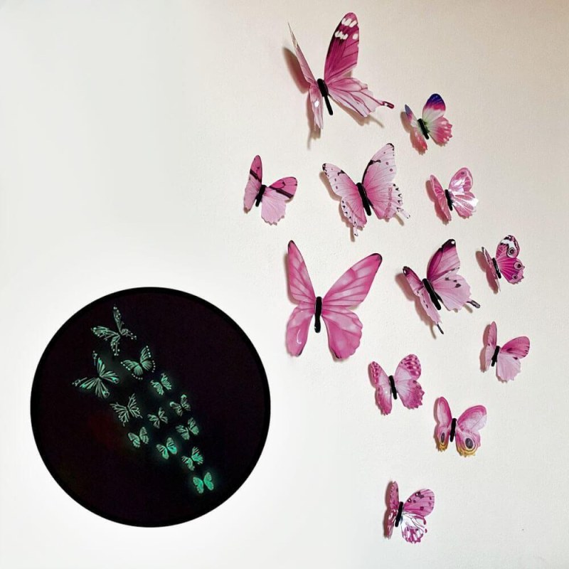 Set svítících motýlků na zeď - růžový - Dárky