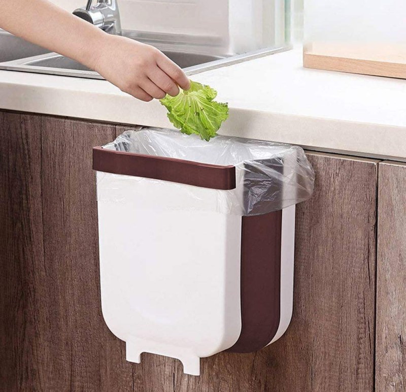 Skládací závěsný koš na dvířka - bílo-hnědý - Dárky