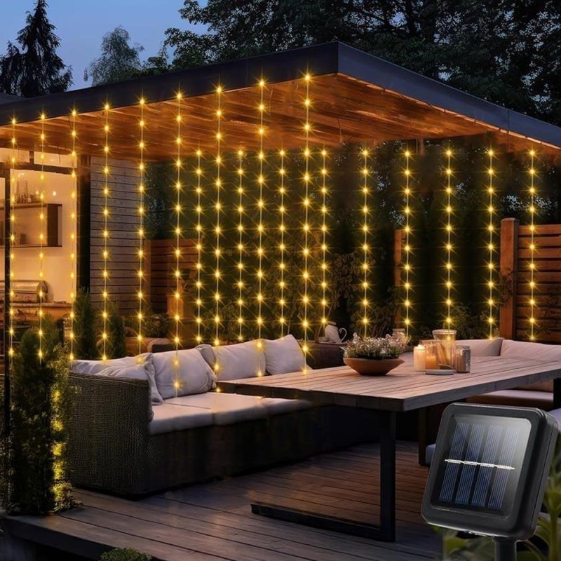 Solární LED závěs - 10 pramenů × 1 m  - teplá bílá