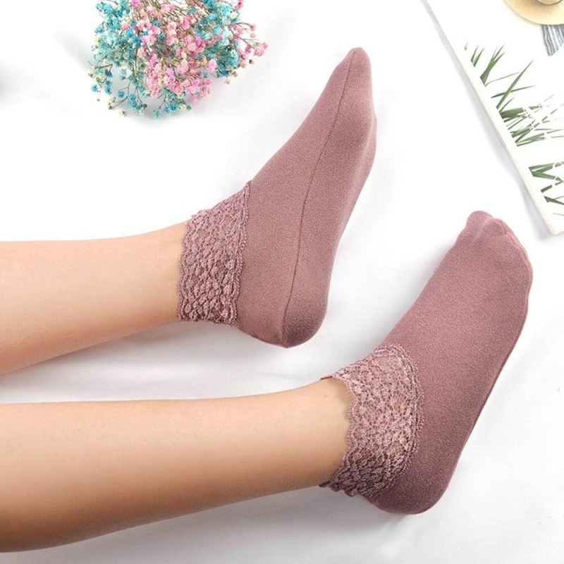Teplé krajkové ponožky - růžové - Dárky