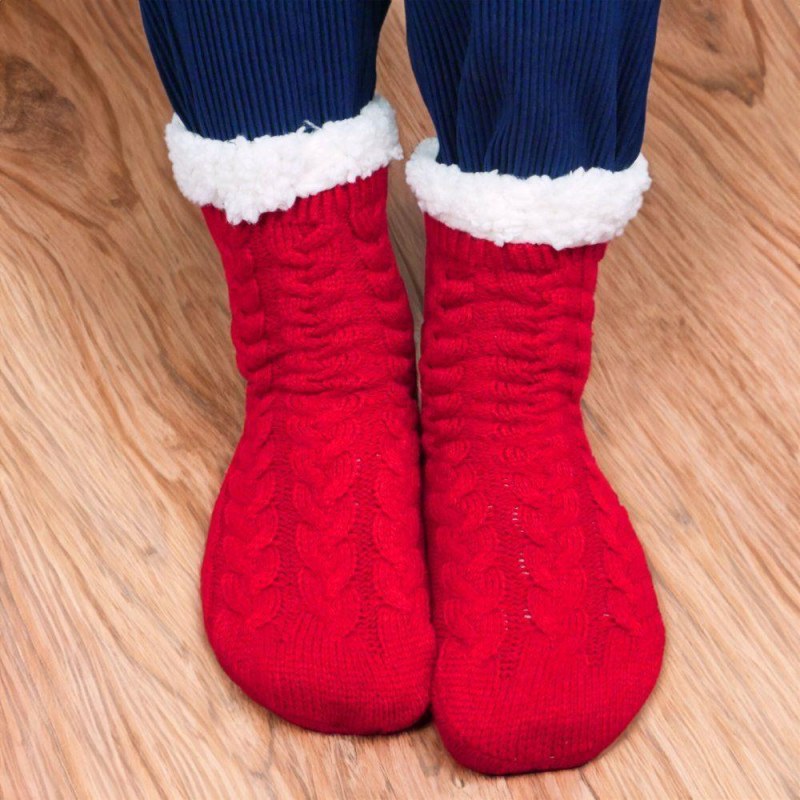 Teplé pletené ponožky - červené - Dárky