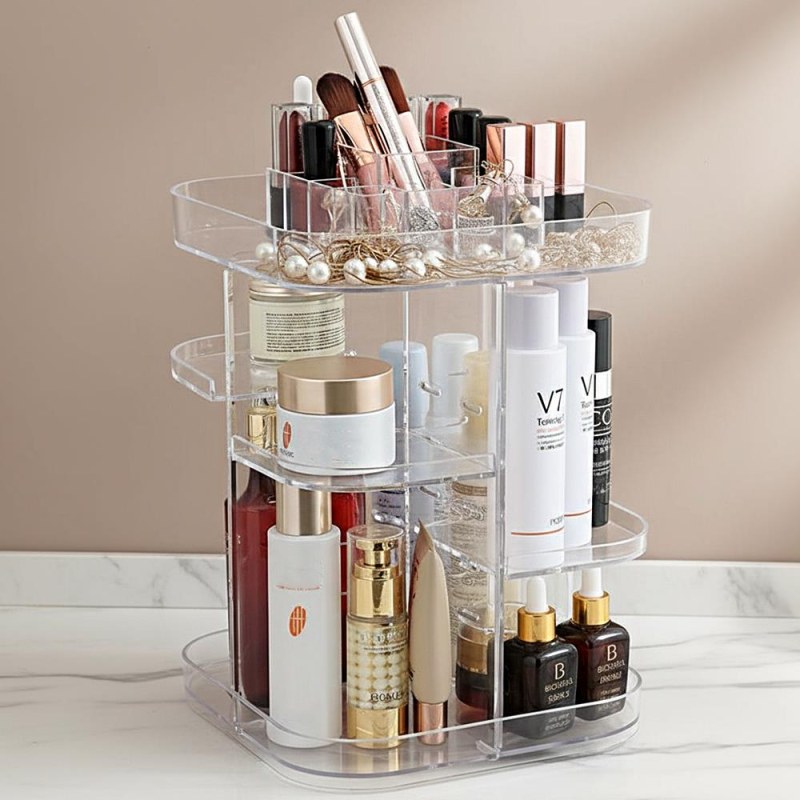 Velký otočný organizér na kosmetiku - transparentní - Dárky