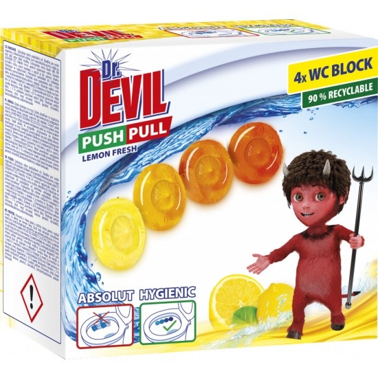 Dr.Devil WC PUSH Pull gel 4x20g Lemon - Drogerie Koupelna a WC Vonné závěsky