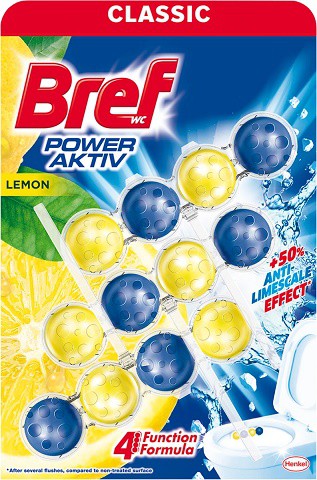 Bref Power Aktiv Lemon 3x50g kuličky - WC přípravky Závěsy na WC a pissoárové kostky