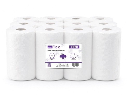 Papírové ručníky v&nbsp;roli MIDI 2v. celulóza 50m FIALA - Papírová hygiena Papírové ručníky v&nbsp;roli Midi
