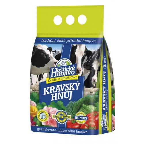 Hoštický kravský hnůj 3kg granulovaný - Chemické výrobky Hnojiva, pěstitelské substráty a krmiva