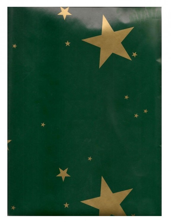 Balící papír 70x100 zelený+ zlaté barvy hvězdy