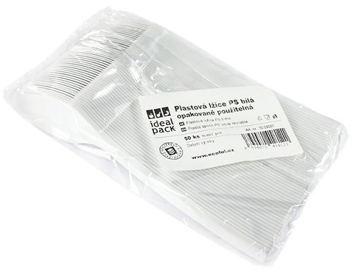 plastový lžíce bílá 18cm/50ks opakovatelně použitelné - Úklidové a&nbsp;ochranné pomůcky Obalový materiál Tácky, misky, PVC příbory, rozetky