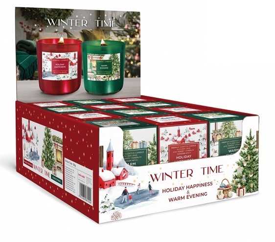 Svíčka ve skle Winter Time dřevěný knot 150g - Drogerie Osvěžovače a svíčky Svíčky adventní