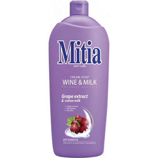 Mitia 1l tekuté mýdlo Wine a Milk - Péče o tělo Tekutá mýdla Bez dávkovače