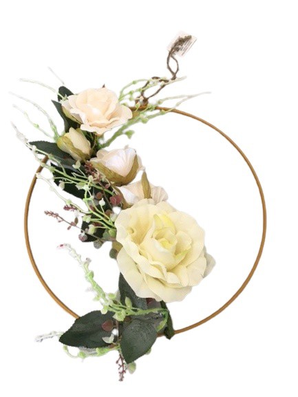 Věnec kovový kruh s růžemi 30cm
