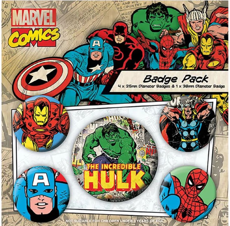 Placky - Odznaky - Set 5 Kusů - 2,5 cm|3,8 cm - Marvel Classic Comics
