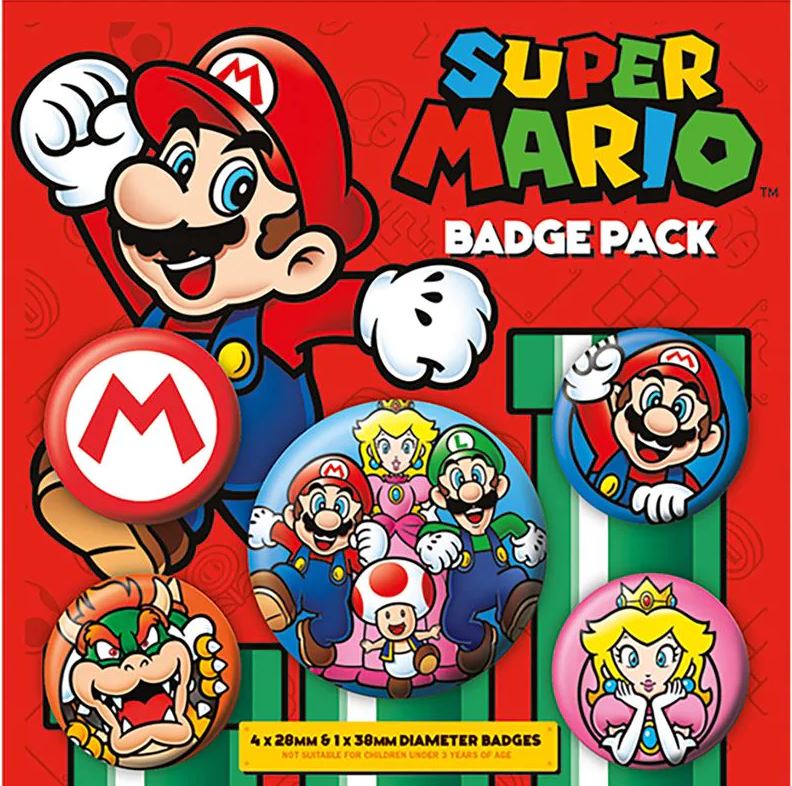 Placky - Odznaky - Set 5 Kusů - 2,5 cm|3,8 cm - Super Mario