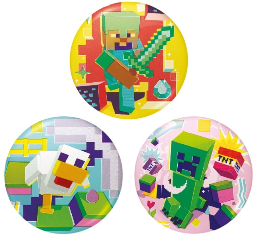 Placka - Odznaky - Set 3 Kusů - průměr 38 mm - Minecraft