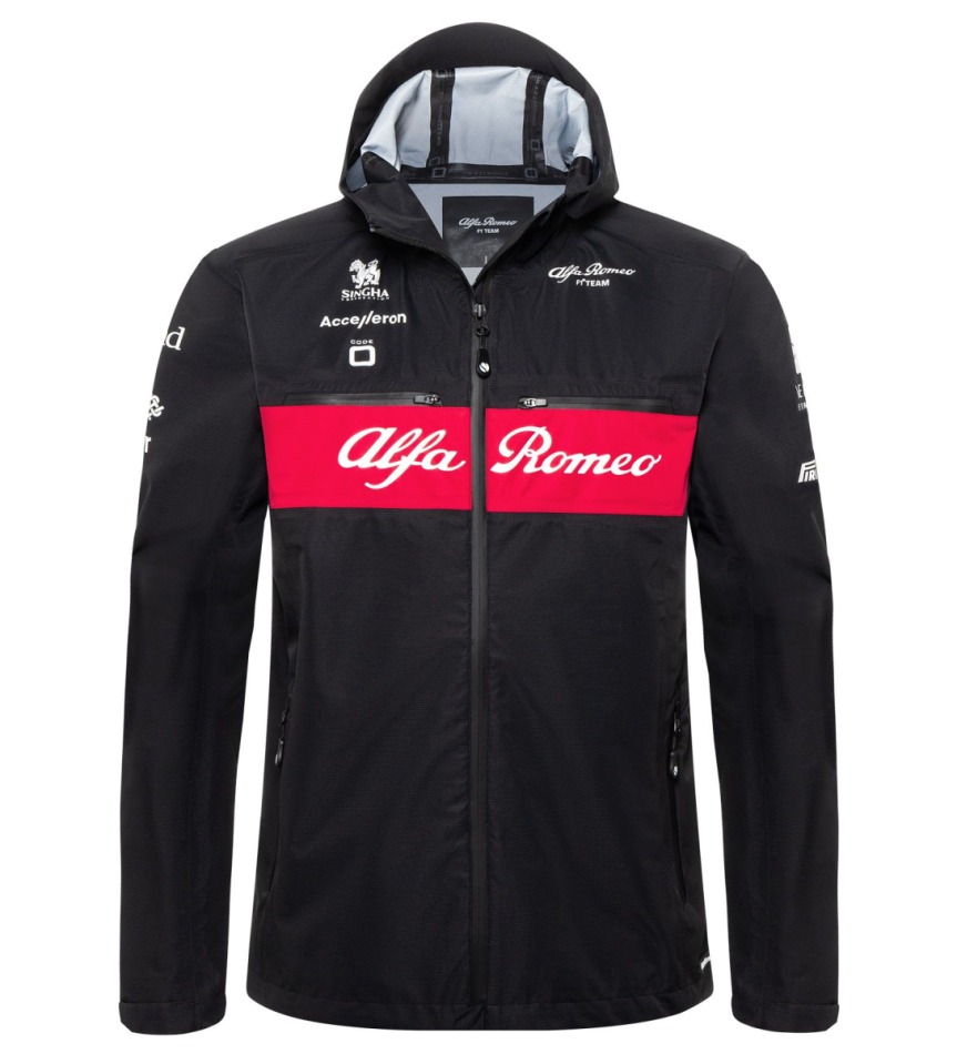 Alfa Romeo Racing pánská bunda s&nbsp;kapucí Rain official black F1 Team 2023 - Alfa Romeo Racing mikiny, bundy