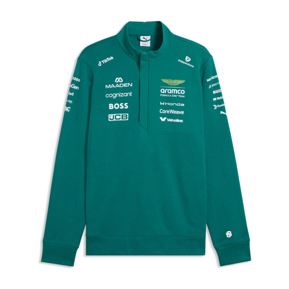 Aston Martin pánská mikina Half Zip green official Teamline Replica F1 Team 2026 - Aston Martin mikiny, bundy
