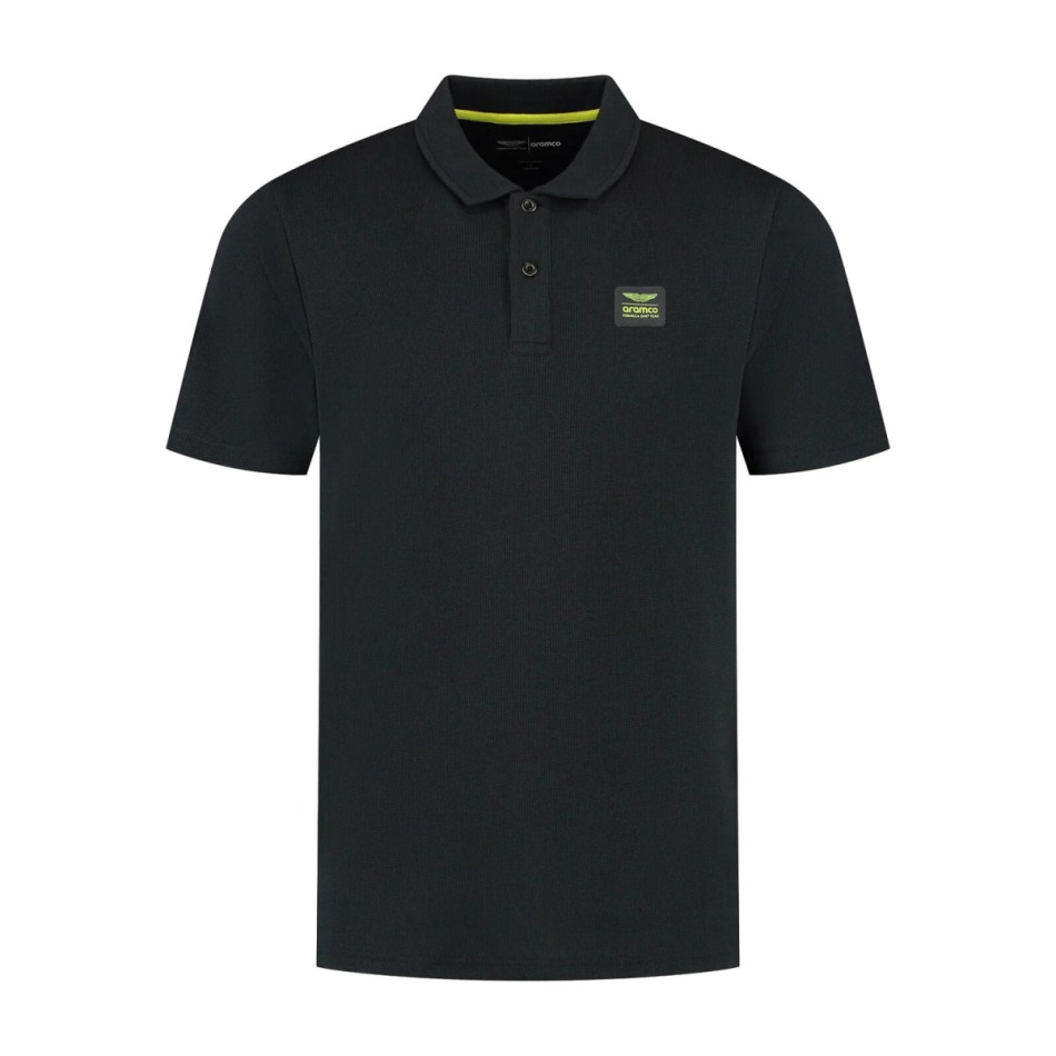 Aston Martin pánské polo tričko Tech Waffle black F1 Team 2025 - Aston Martin trička, polo trička, košile
