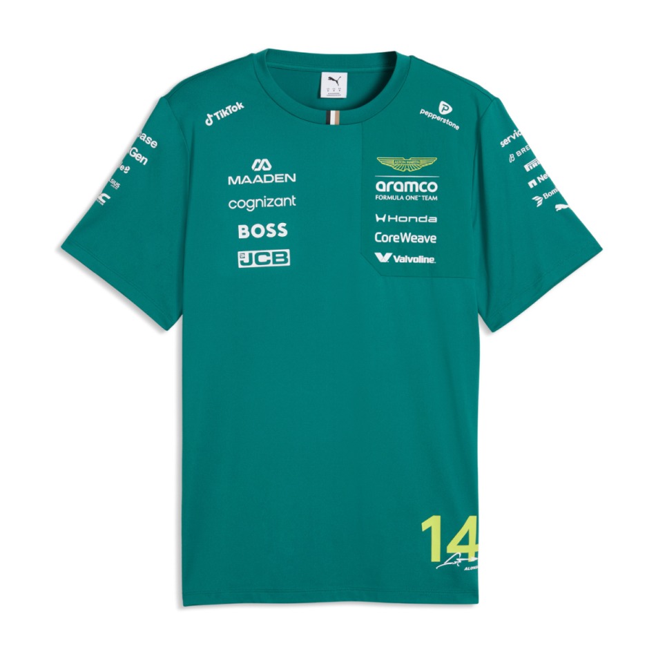 Aston Martin pánské tričko Fernando Alonso #14 green official Teamline Replica F1 Team 2026 - Aston Martin trička, polo trička, košile