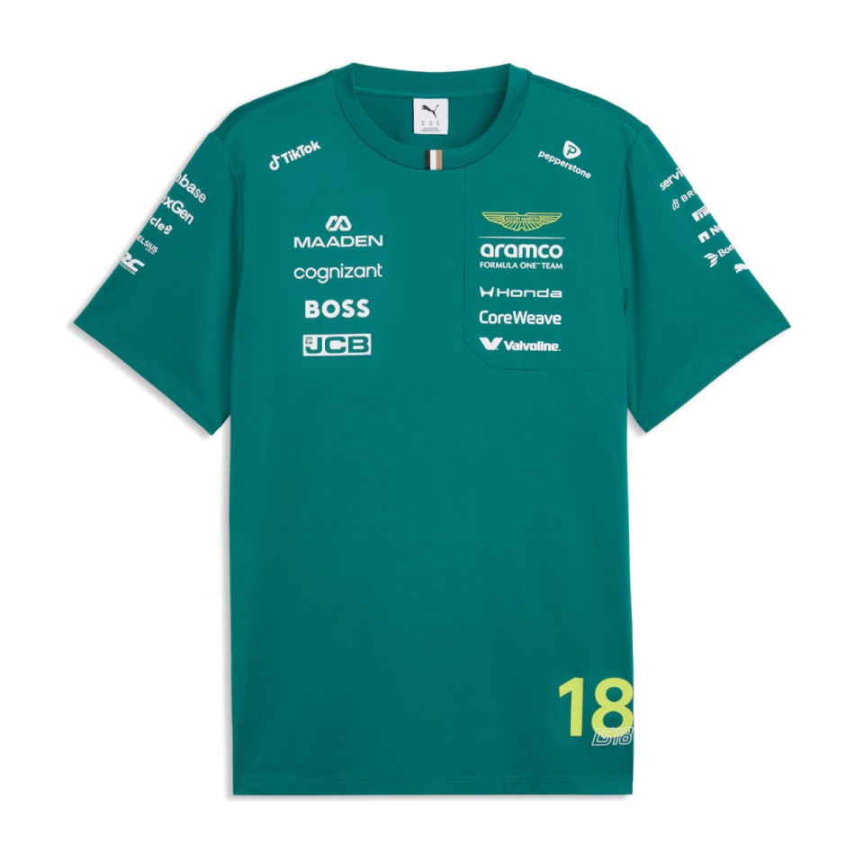 Aston Martin pánské tričko Lance Stroll #18 green official Teamline Replica F1 Team 2026 - Aston Martin trička, polo trička, košile
