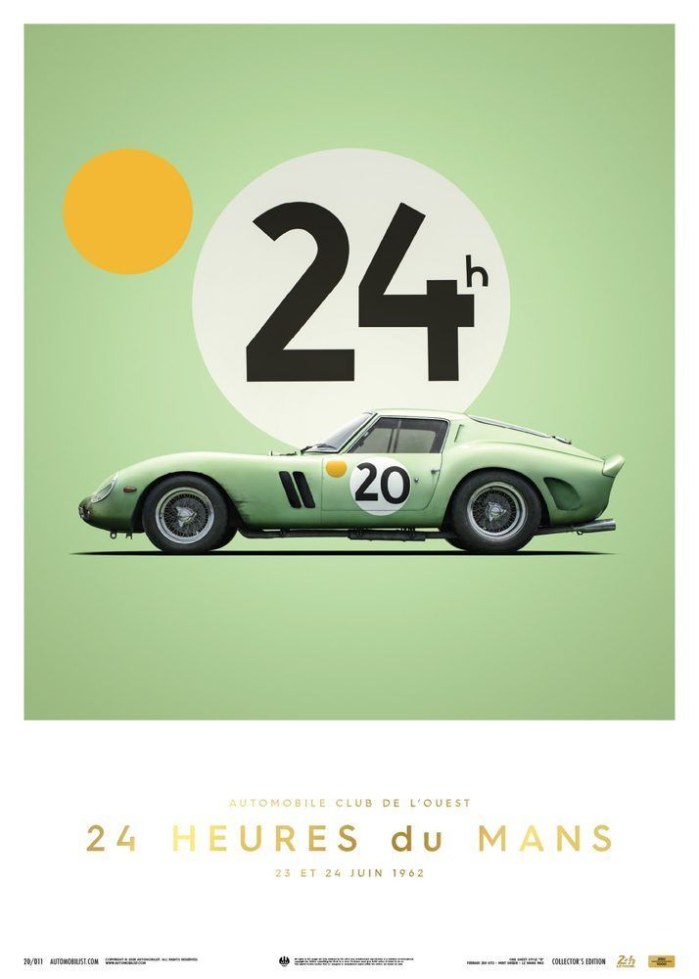 Poster - Ferrari 250 GTO - Green - 24h Le Mans - 1962 - Collectors Edition