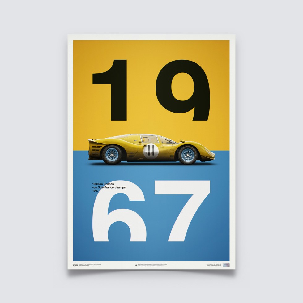 Automobilist Posters | Ferrari 412P - Spa-Francorchamps - 1967 - Yellow | Limited Edition
