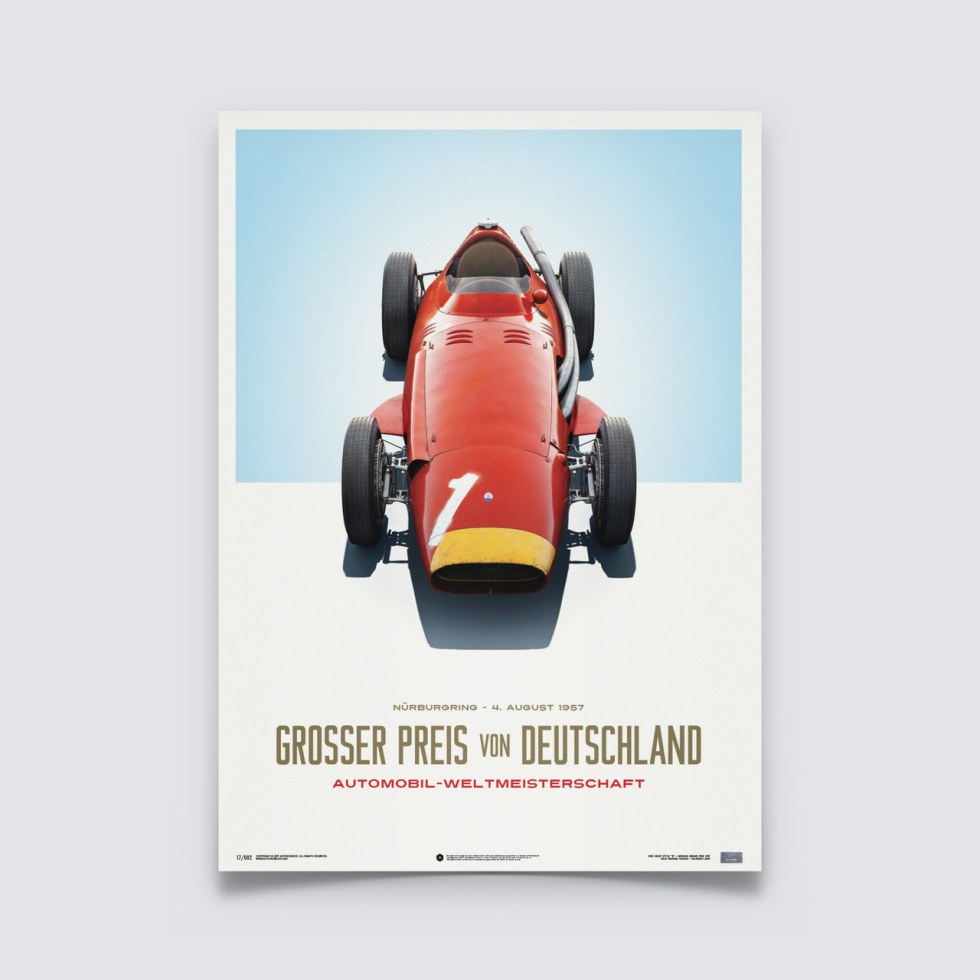 Automobilist Posters | Maserati 250F - Juan Manuel Fangio - German GP - Red | Limited Edition