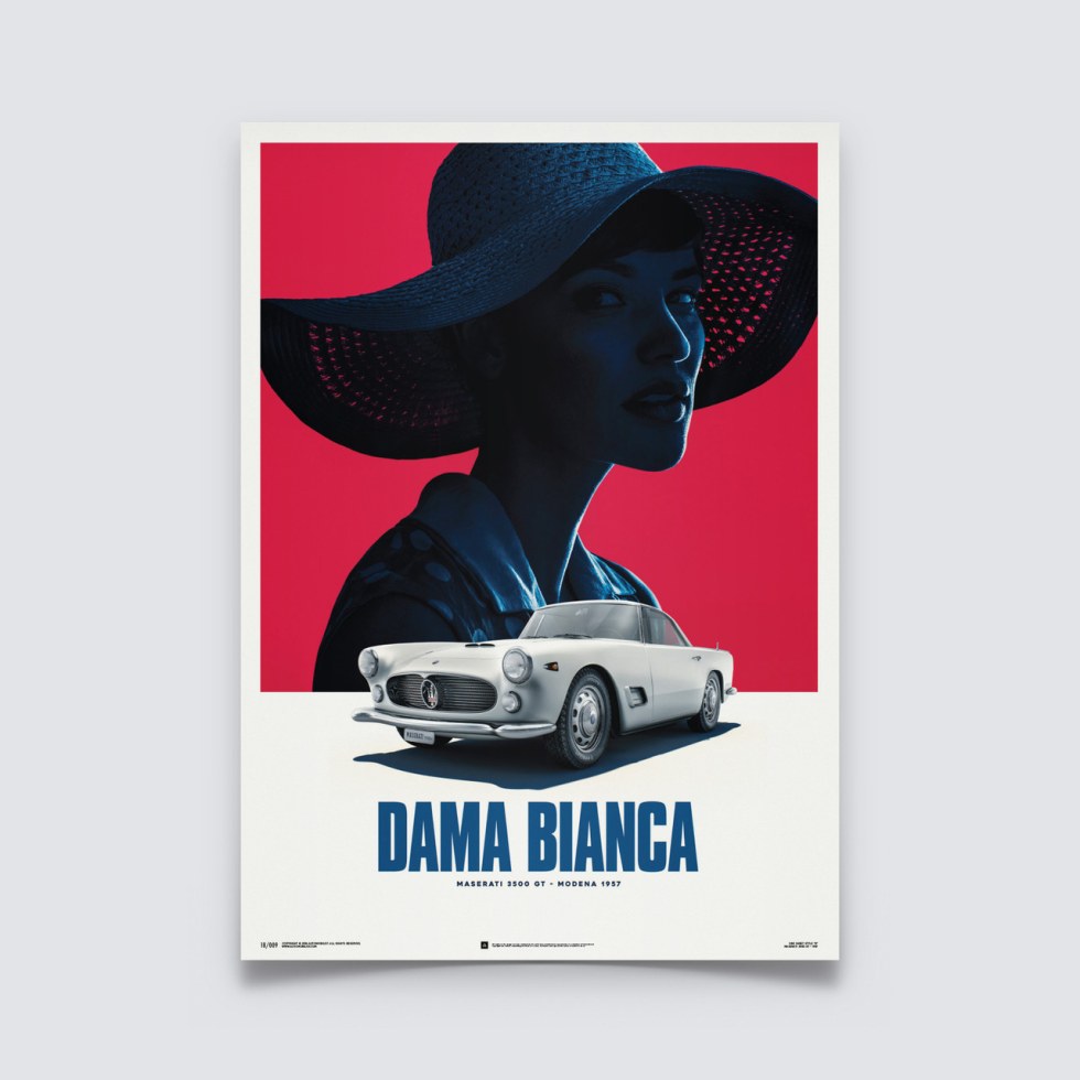Maserati 3500 GT - White - Dama Bianca - 1957 - Poster - Další zboží F1 Plakáty