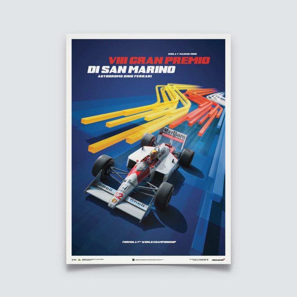 McLaren MP4/4 - Ayrton Senna - Blue - San Marino GP - 1988 - Poster - Další zboží F1 Plakáty