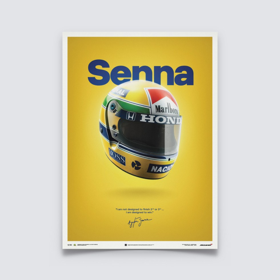 Automobilist Posters | McLaren MP4/4 - Ayrton Senna - Helmet - San Marino GP - 1988 | Unlimited Edition - Další zboží F1 Plakáty