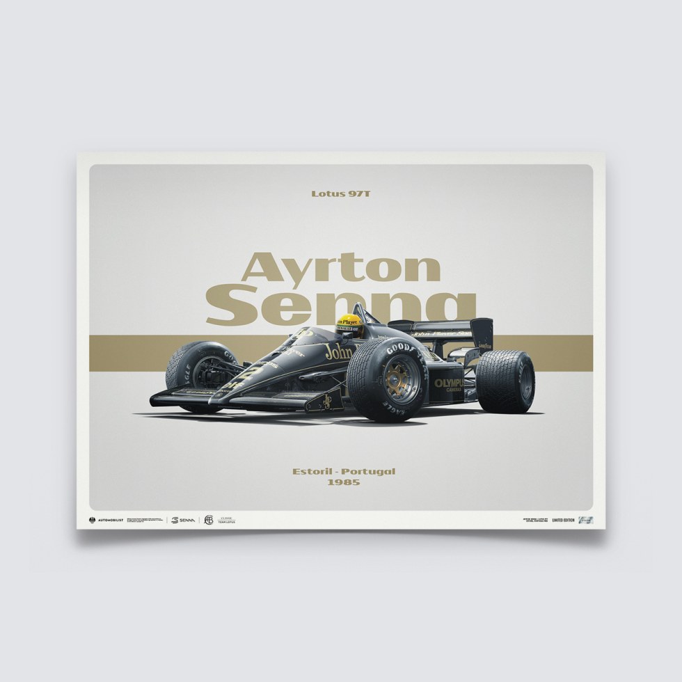 Automobilist Posters | Lotus 97T - Ayrton Senna - Tribute - Estoril - 1985 - Horizontal | Limited Edition - Další zboží F1 Plakáty